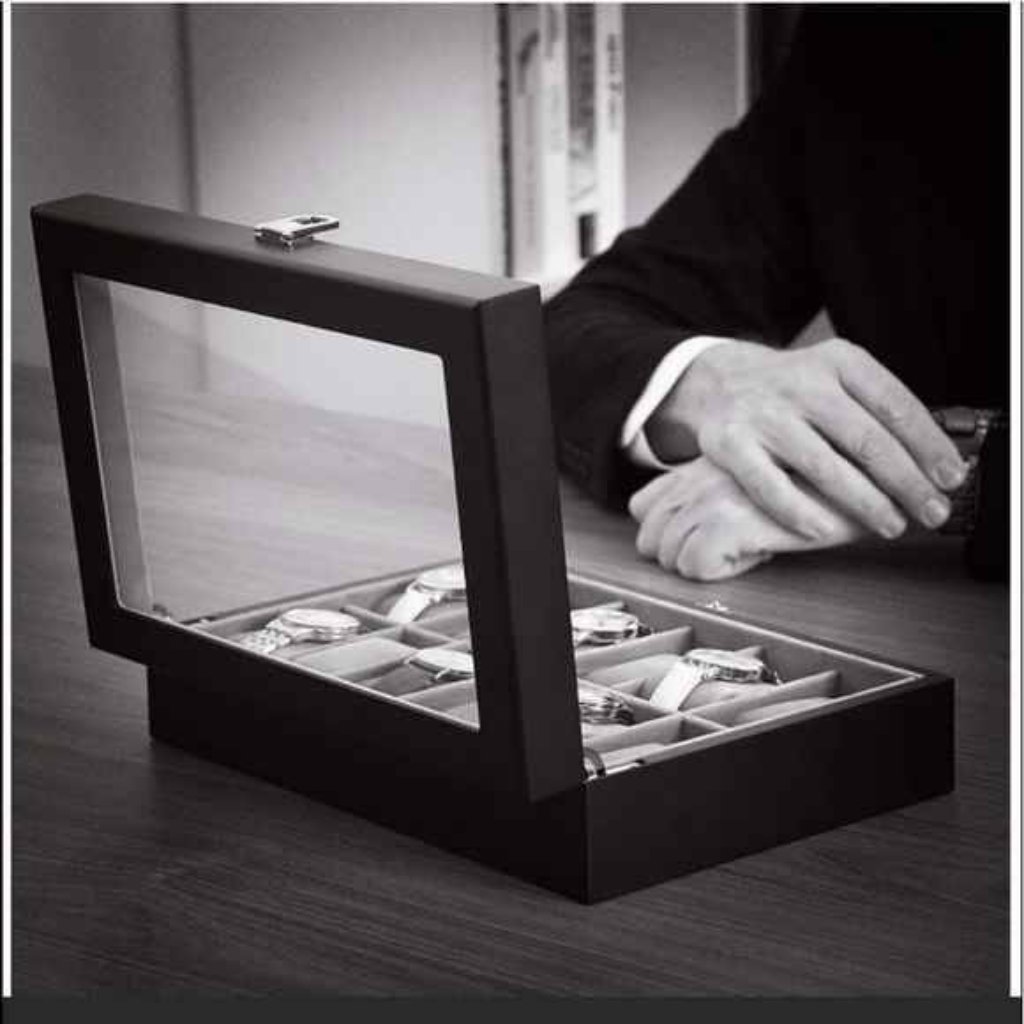 Black Leather Watch Display Case